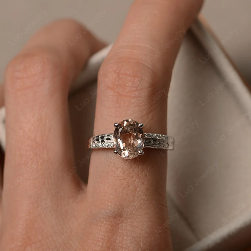 Vintage Style Oval Cut Morganite Ring - Image 4