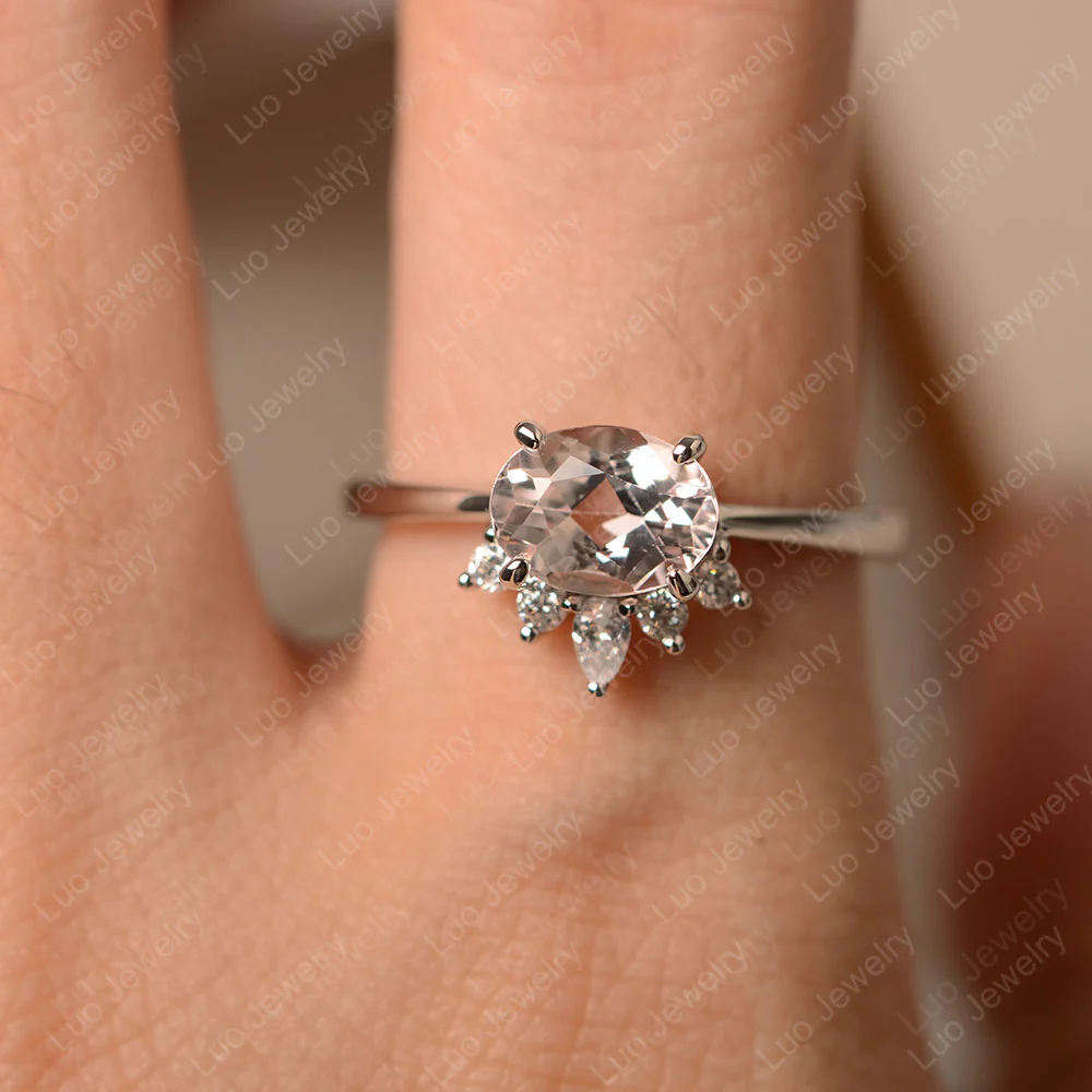 Half Sunburst Oval Morganite Ring - Image 4