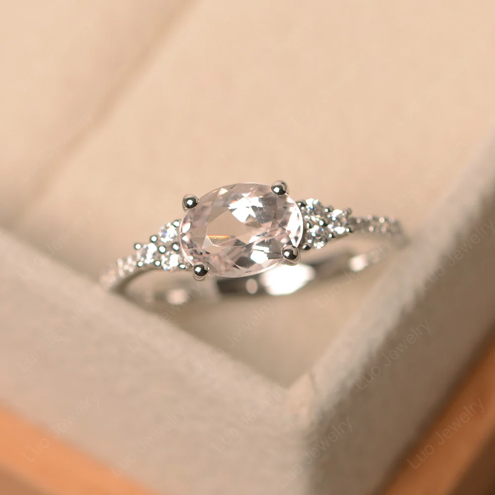 Horizontal Oval Cut Morganite Engagement Ring