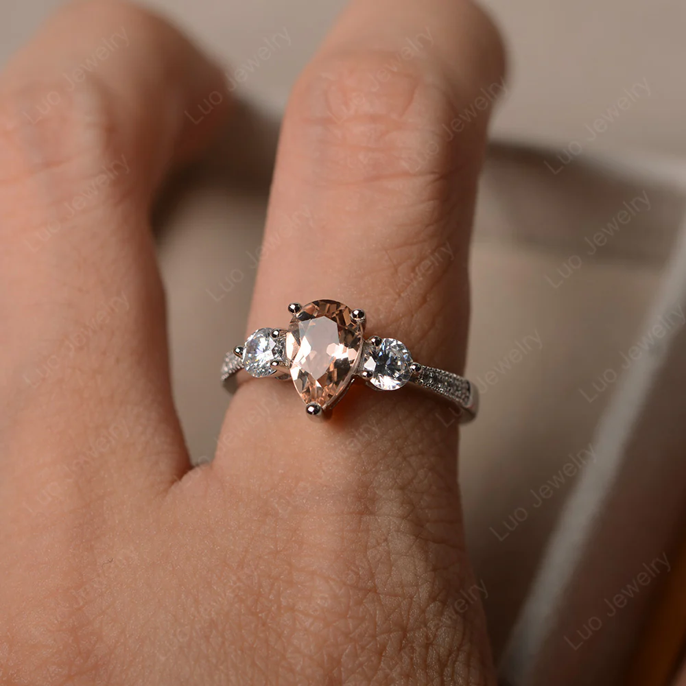 Pear Shaped Morganite Engagement Ring - Image 4