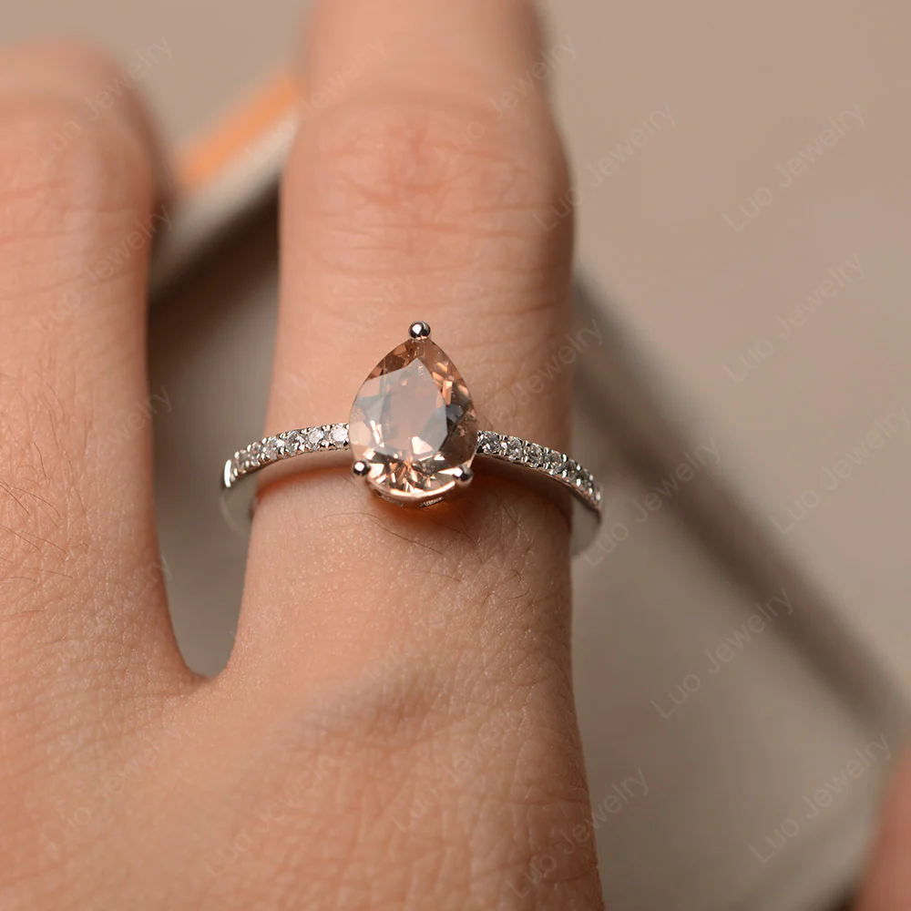 Morganite Pear Pave Engagement Ring - Image 4