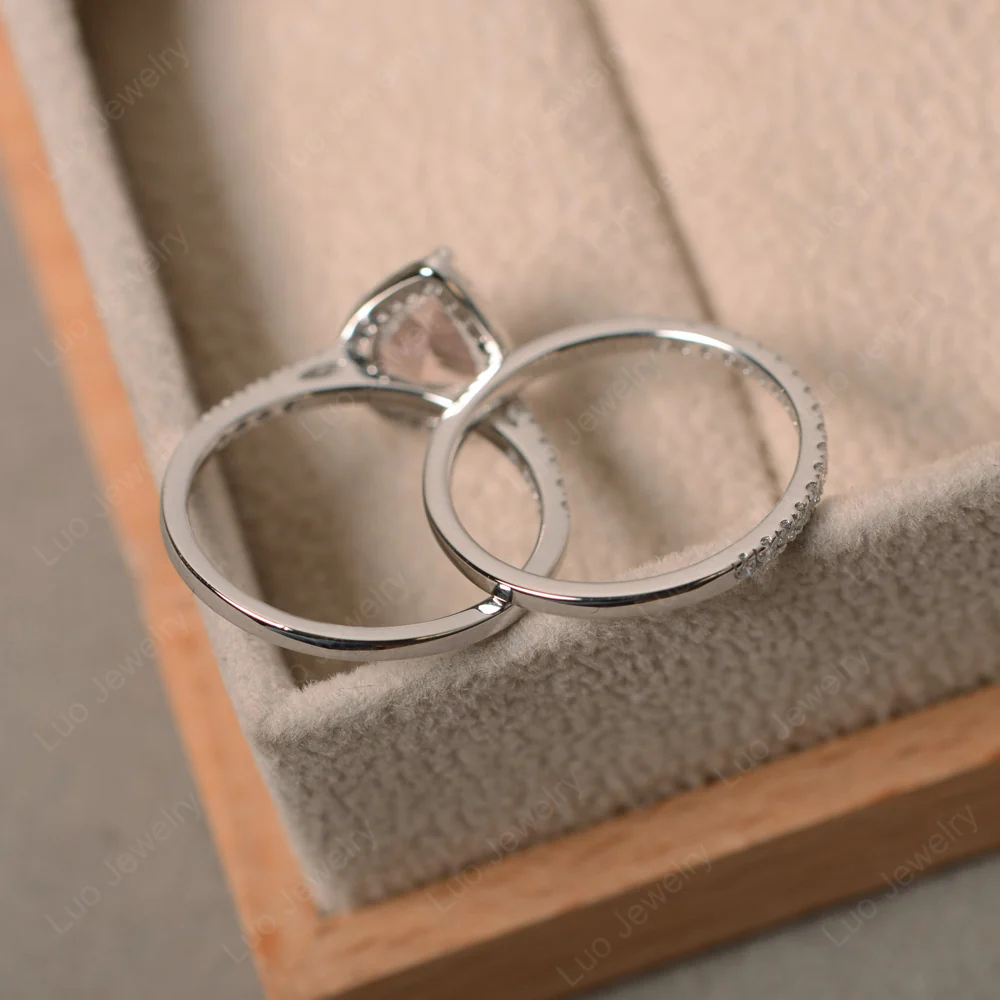 Morganite Pear Engagement Ring with Wedding Band - Image 3