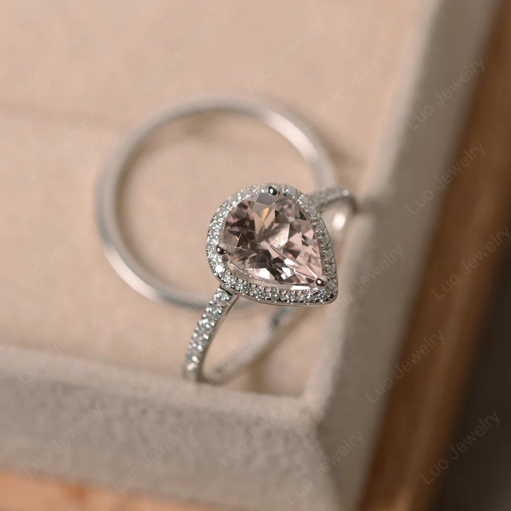 Morganite Pear Engagement Ring with Wedding Band - Image 5