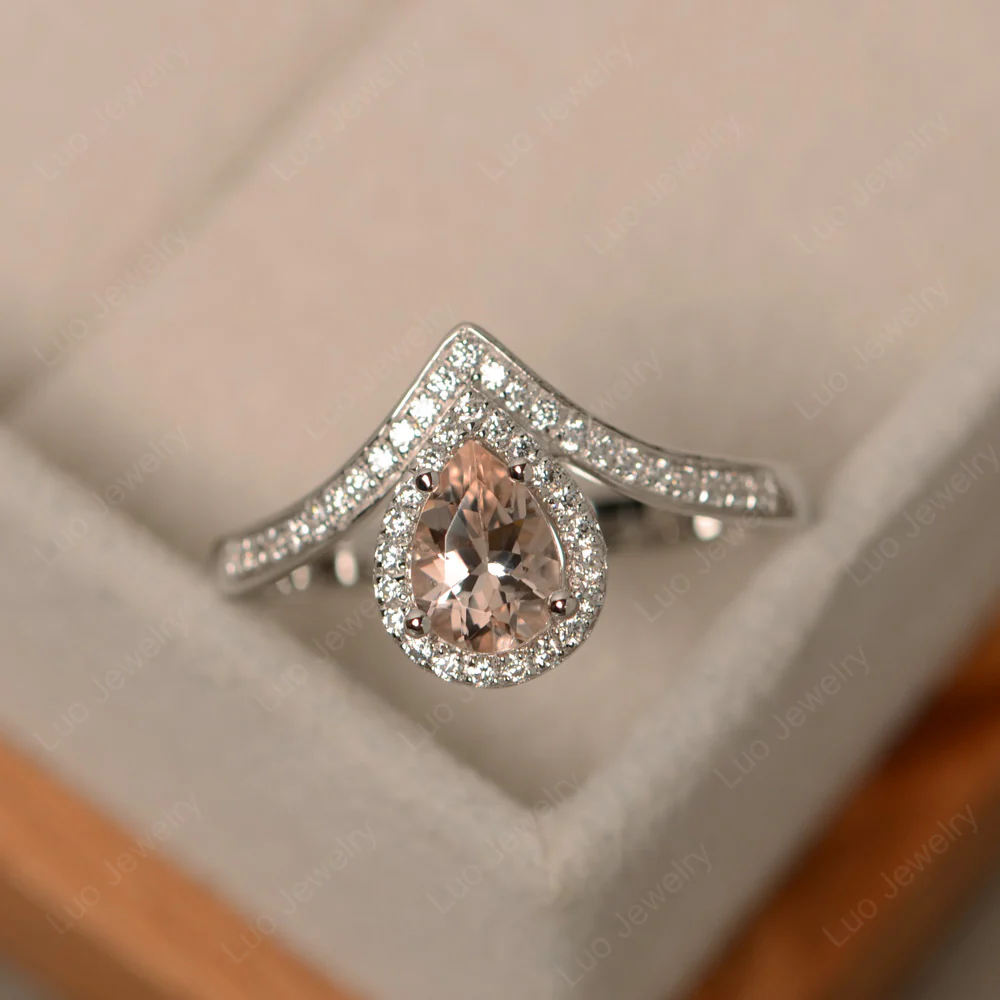 Teardrop Shaped Morganite Chevron Ring