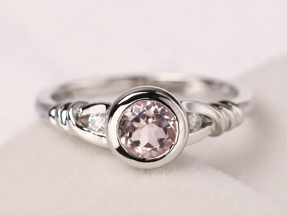 Morganite Ring Round Bezel Engagement Ring
