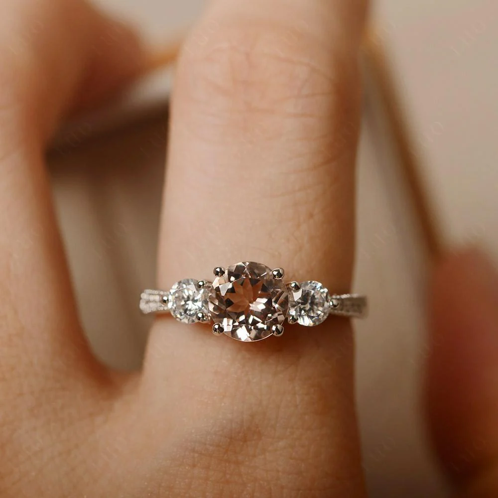 Morganite 3 Stone Engagement Ring - Image 13