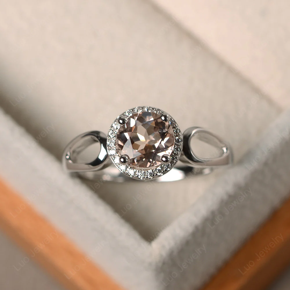 Morganite Halo Engagement Ring Split Shank