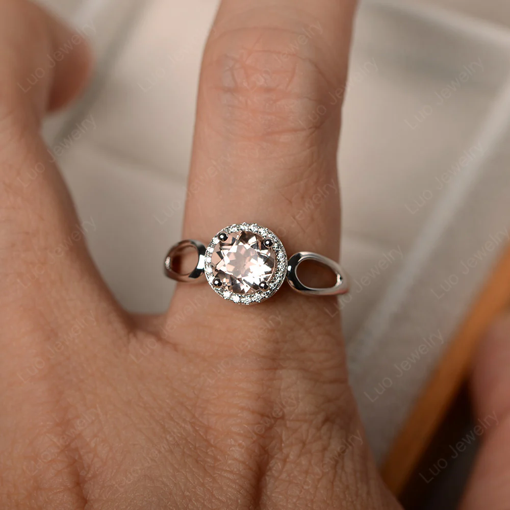 Morganite Halo Engagement Ring Split Shank - Image 4