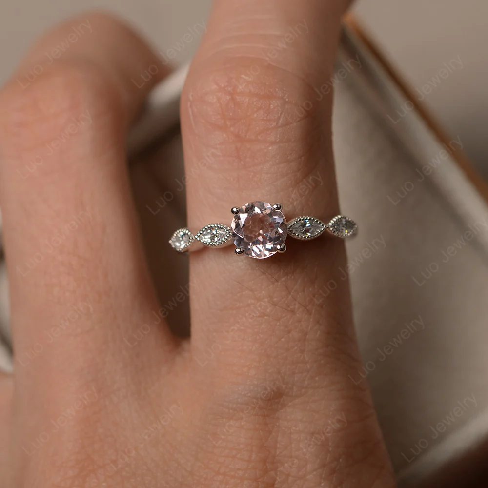 Morganite Milgrain Vintage Inspired Ring - Image 4
