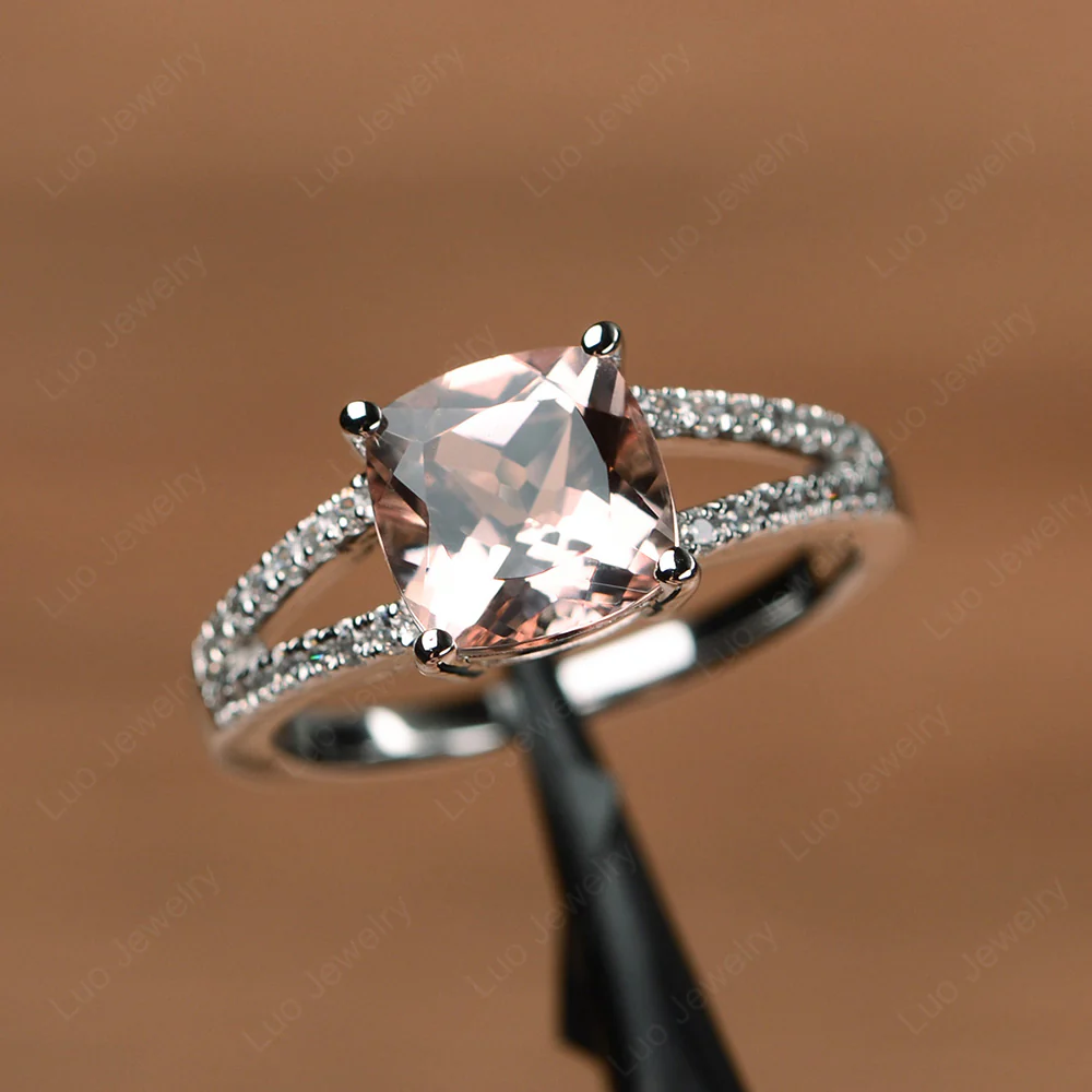 Cushion Cut Morganite Split Shank Ring - Image 2