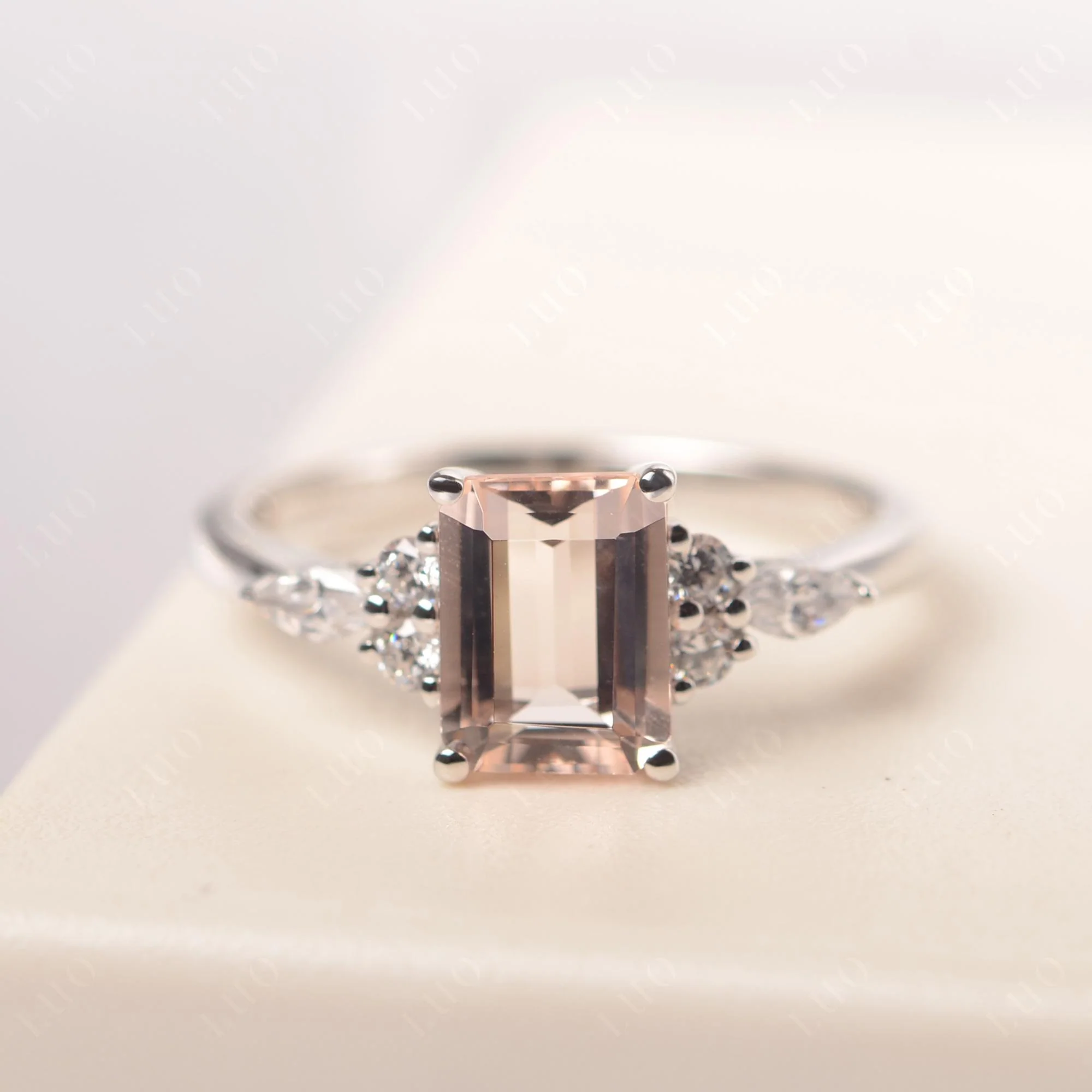 Simple Emerald Cut Morganite Ring - Image 29