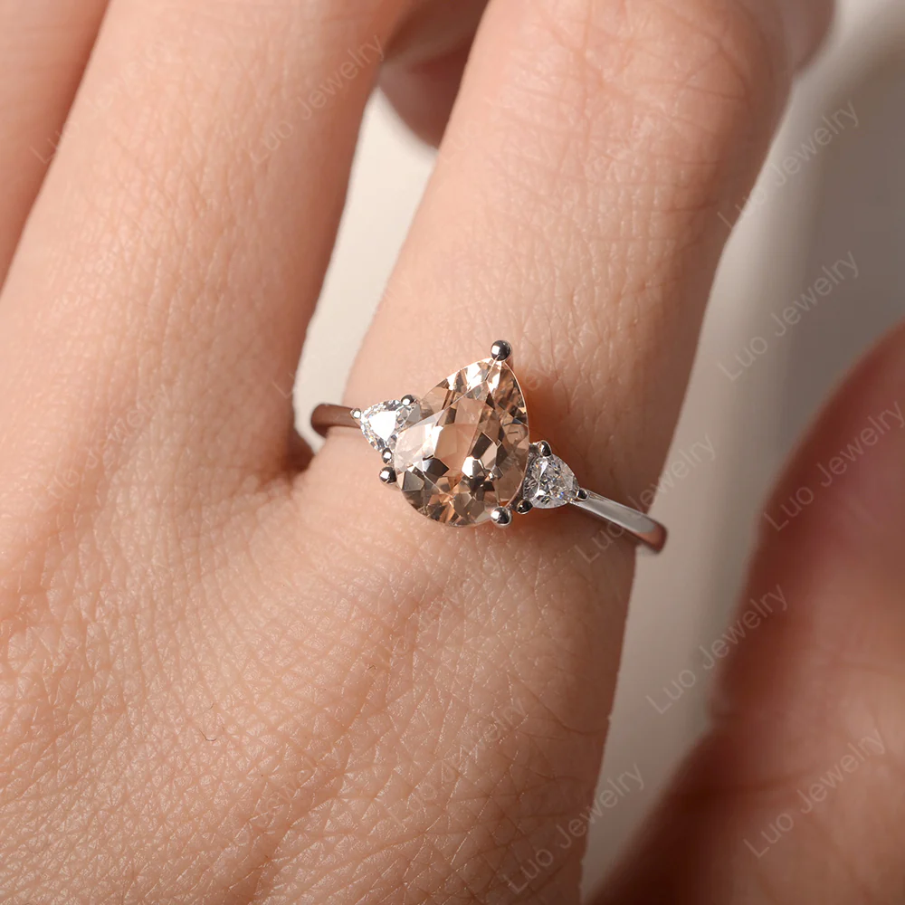 Teardrop Morganite Trilogy Ring - Image 6