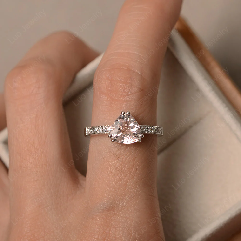 Trillion Cut Morganite Double Prong Ring - Image 4
