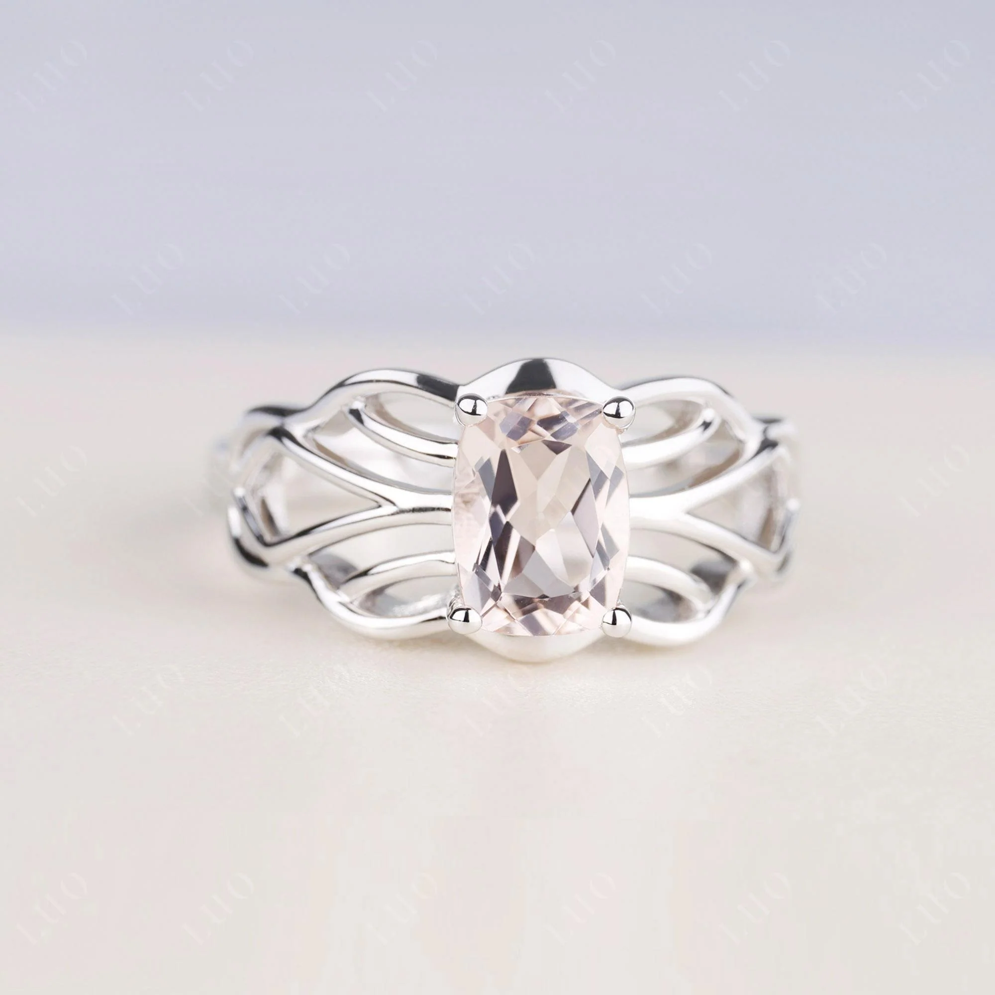 Morganite Ring Vintage Solitaire Ring