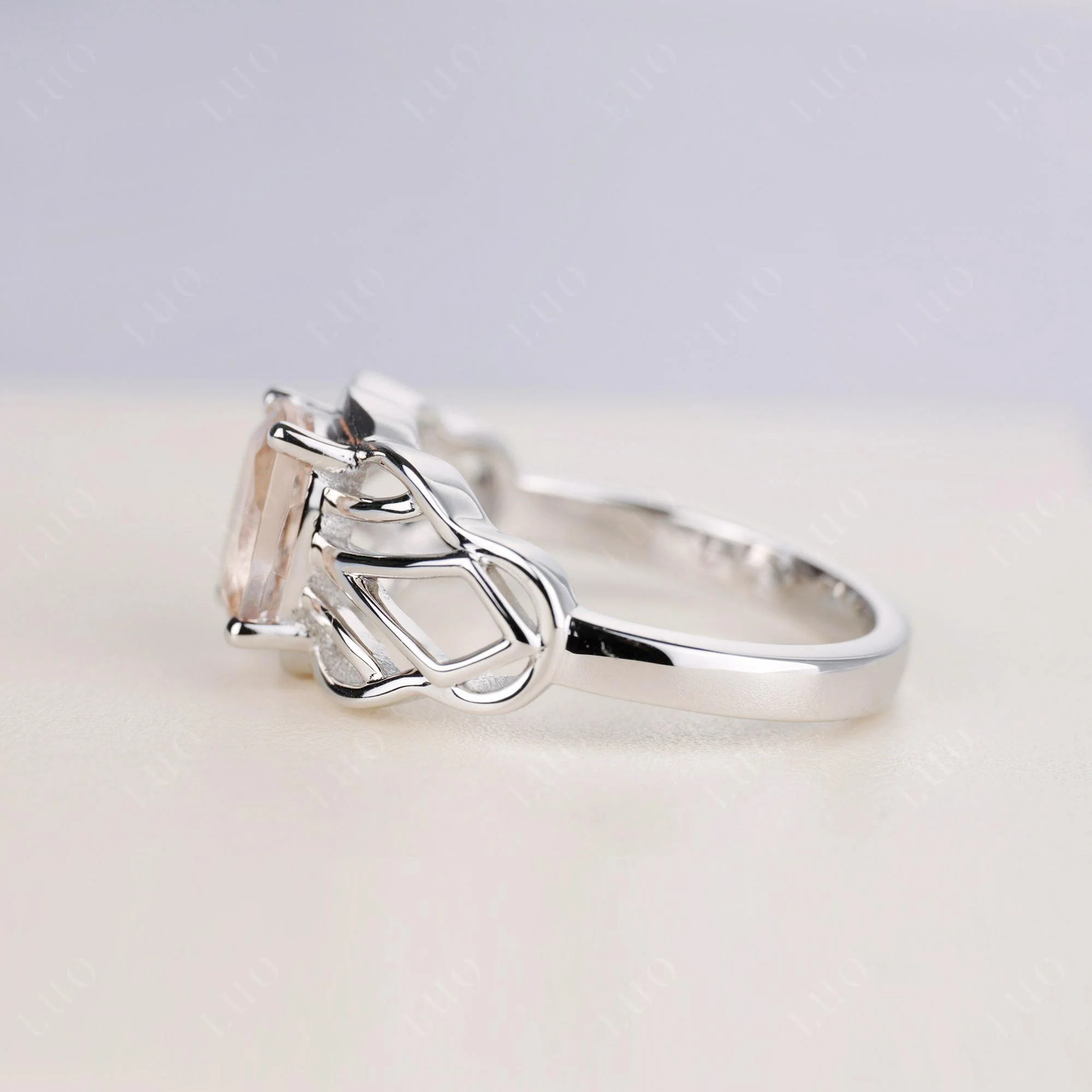 Morganite Ring Vintage Solitaire Ring - Image 3