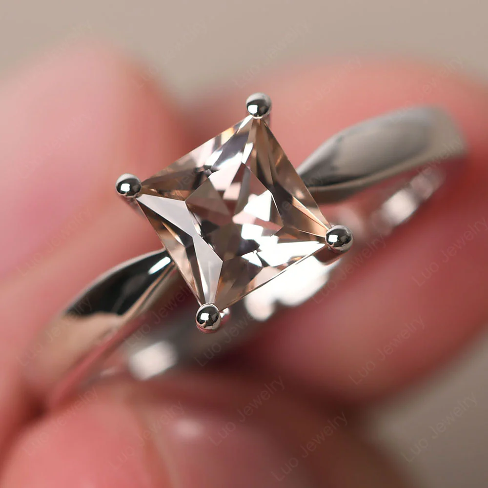 Princess Cut Morganite Tapered Band Ring