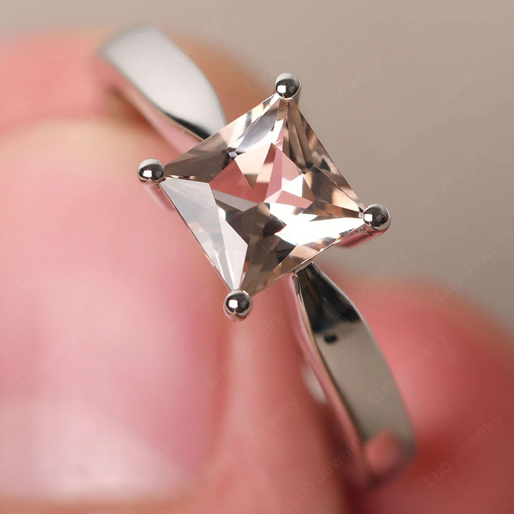 Princess Cut Morganite Tapered Band Ring - Image 2
