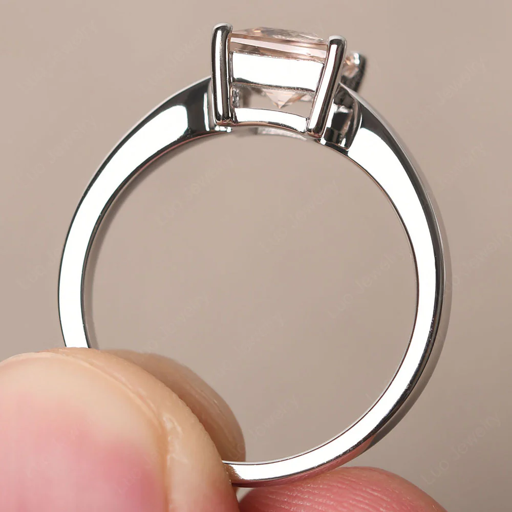 Princess Cut Morganite Tapered Band Ring - Image 4
