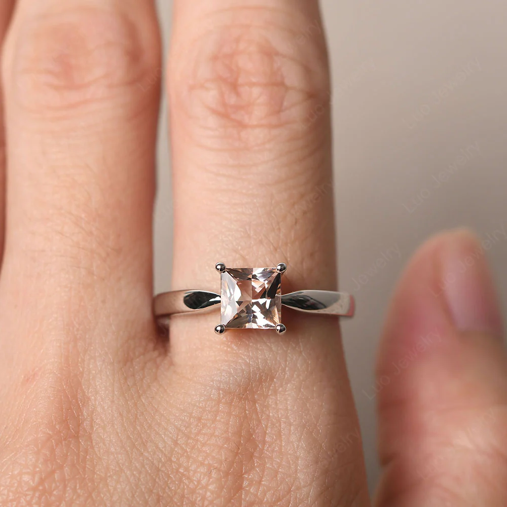 Princess Cut Morganite Tapered Band Ring - Image 5