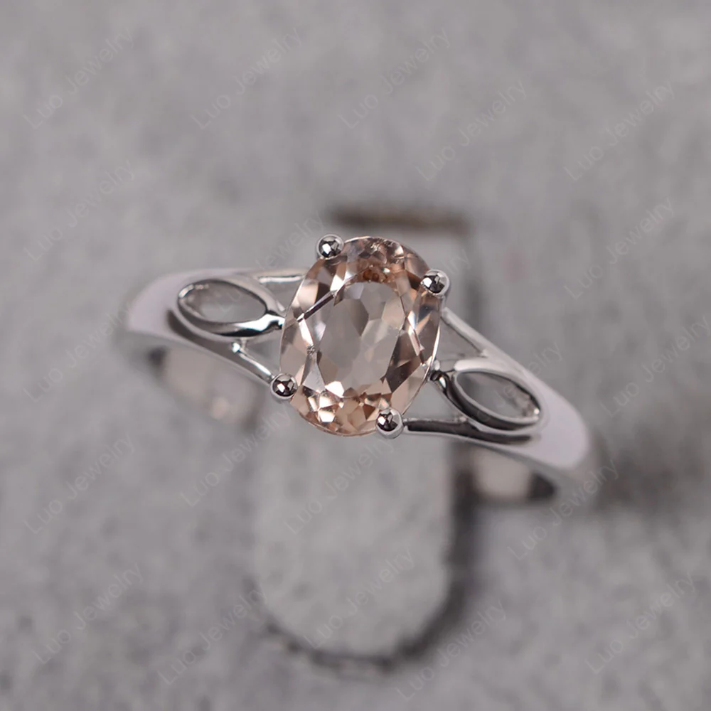 Oval Morganite Solitaire Split Shank Ring