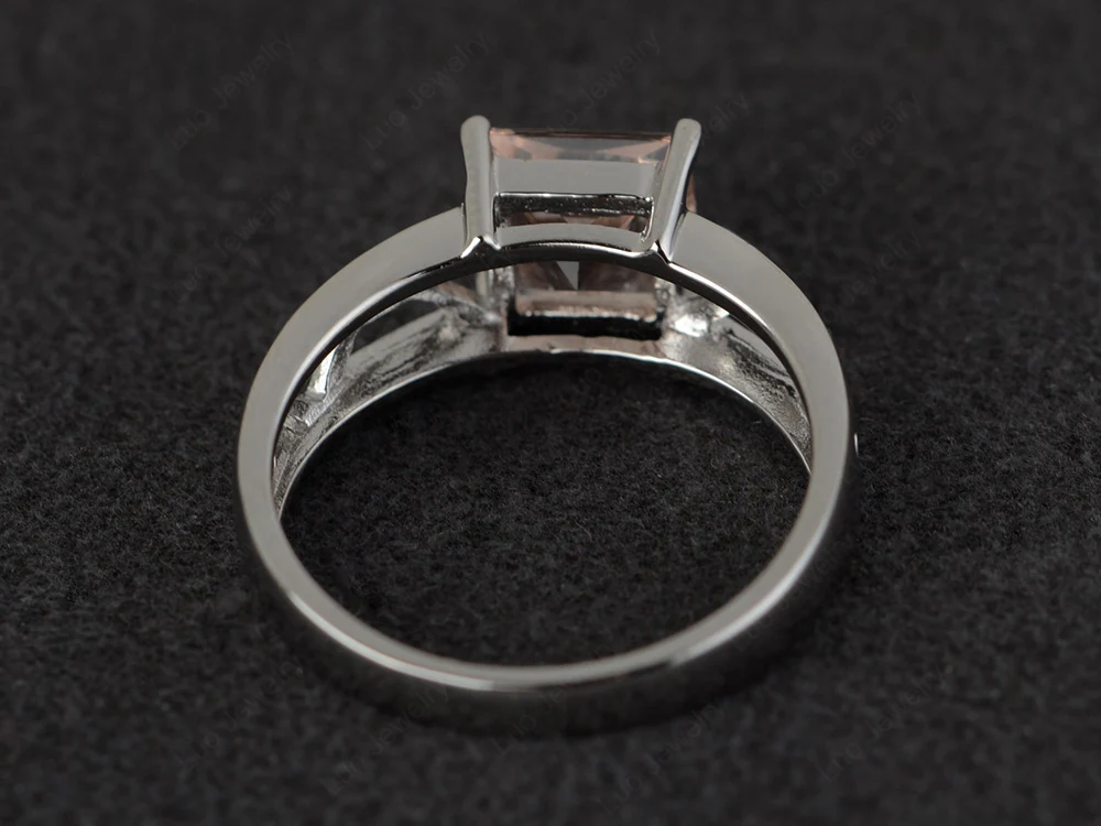 Morganite Solitaire Ring Wide Band - Image 3