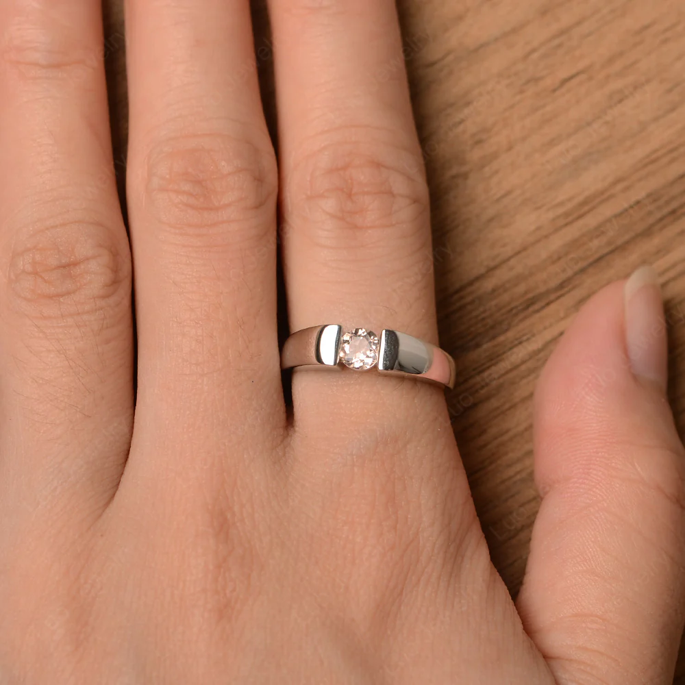 Morganite Solitaire Wide Band Ring - Image 4