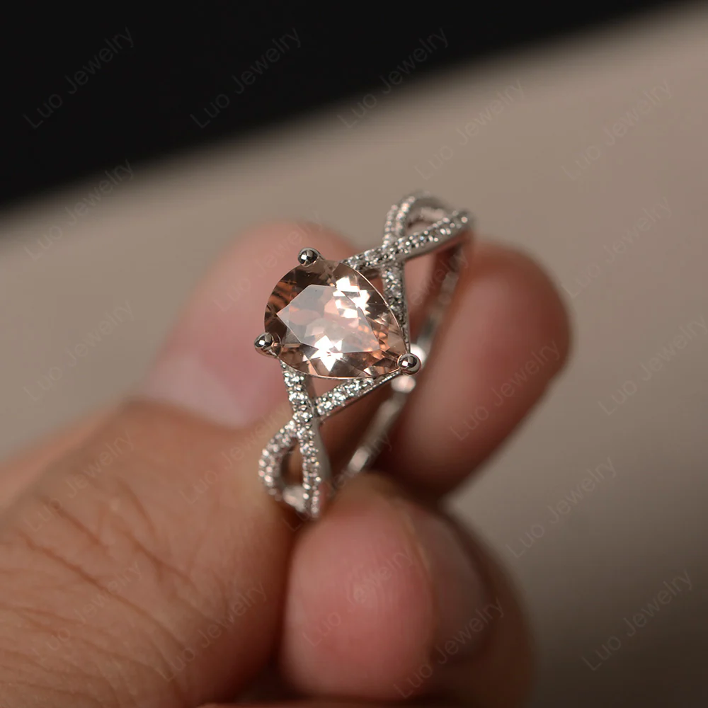 Morganite Split Shank Pear Engagement Ring
