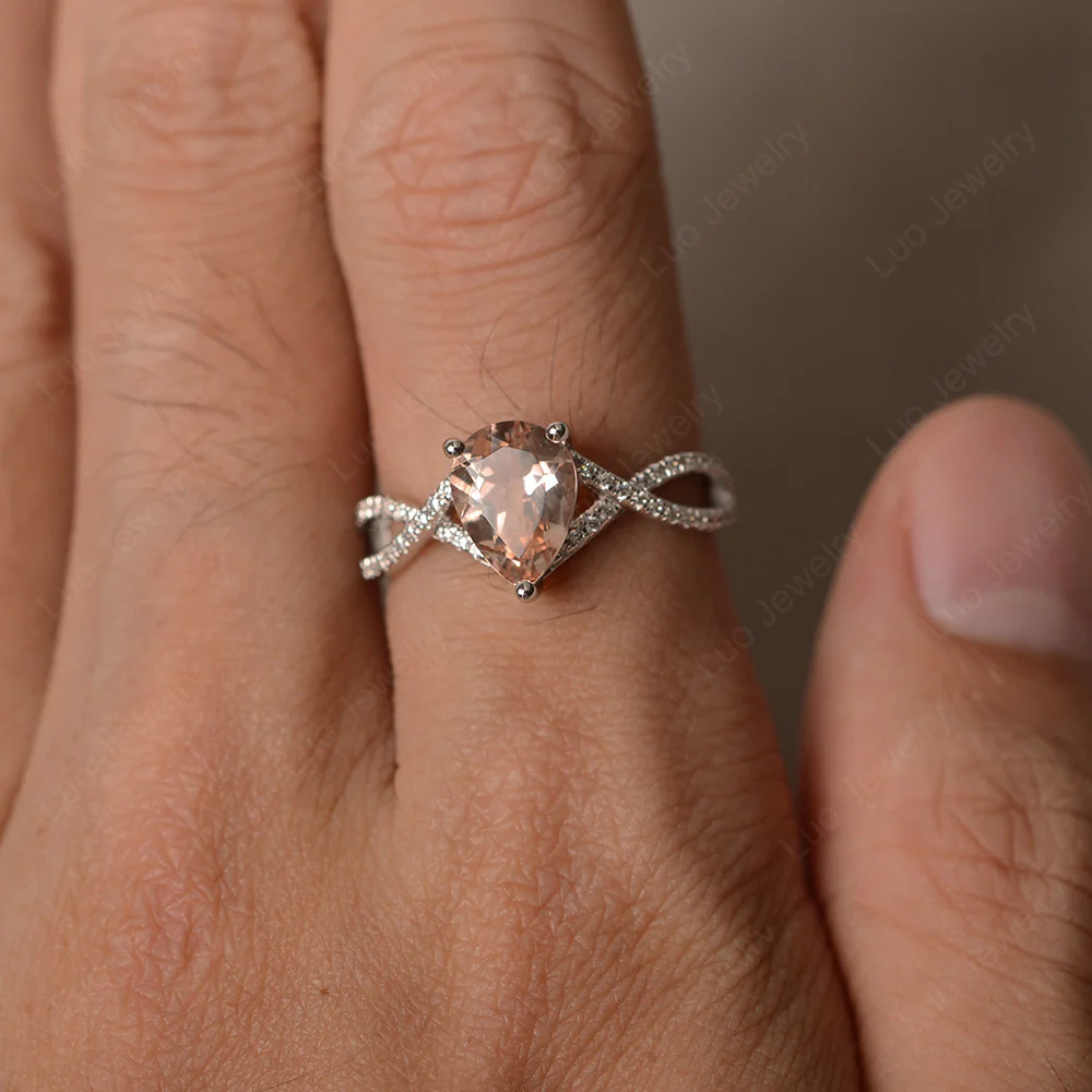 Morganite Split Shank Pear Engagement Ring - Image 3