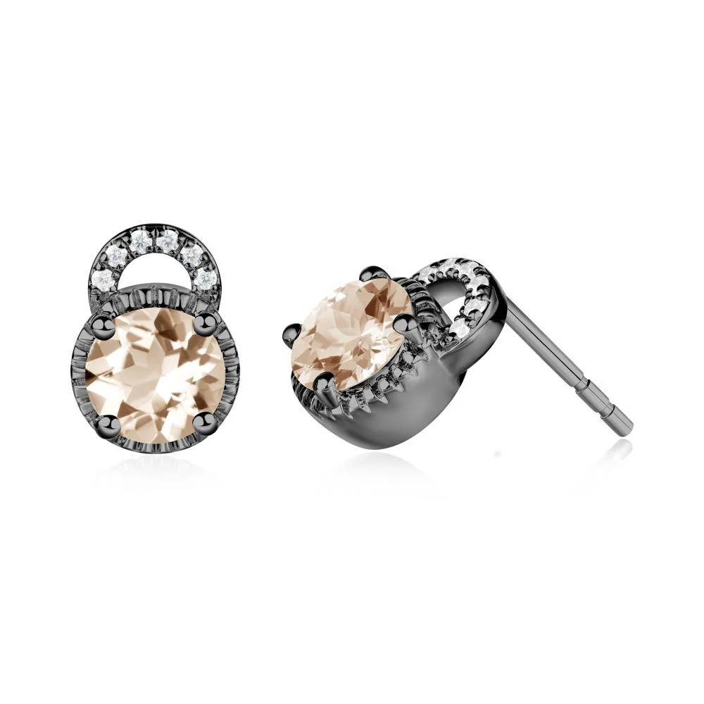 Morganite Stud Earrings with Decorative Halo - Image 4