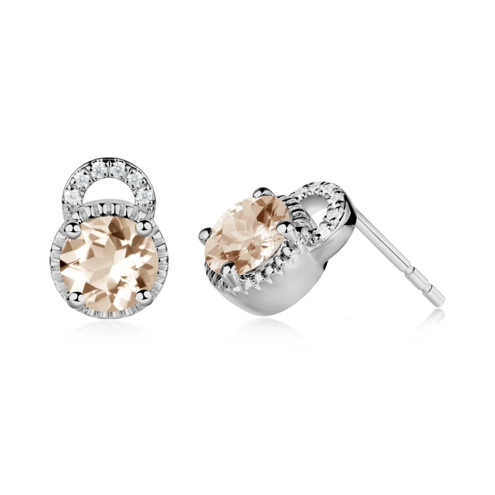 Morganite Stud Earrings with Decorative Halo - Image 5