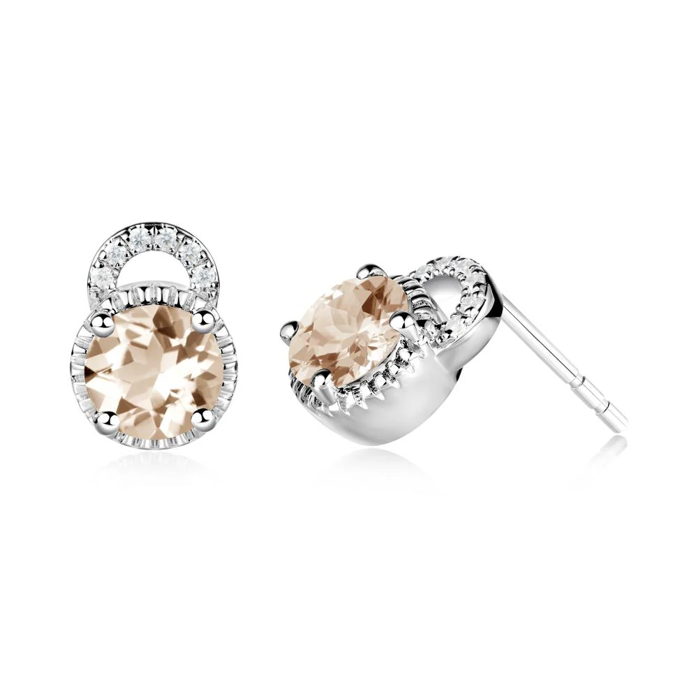 Morganite Stud Earrings with Decorative Halo - Image 7