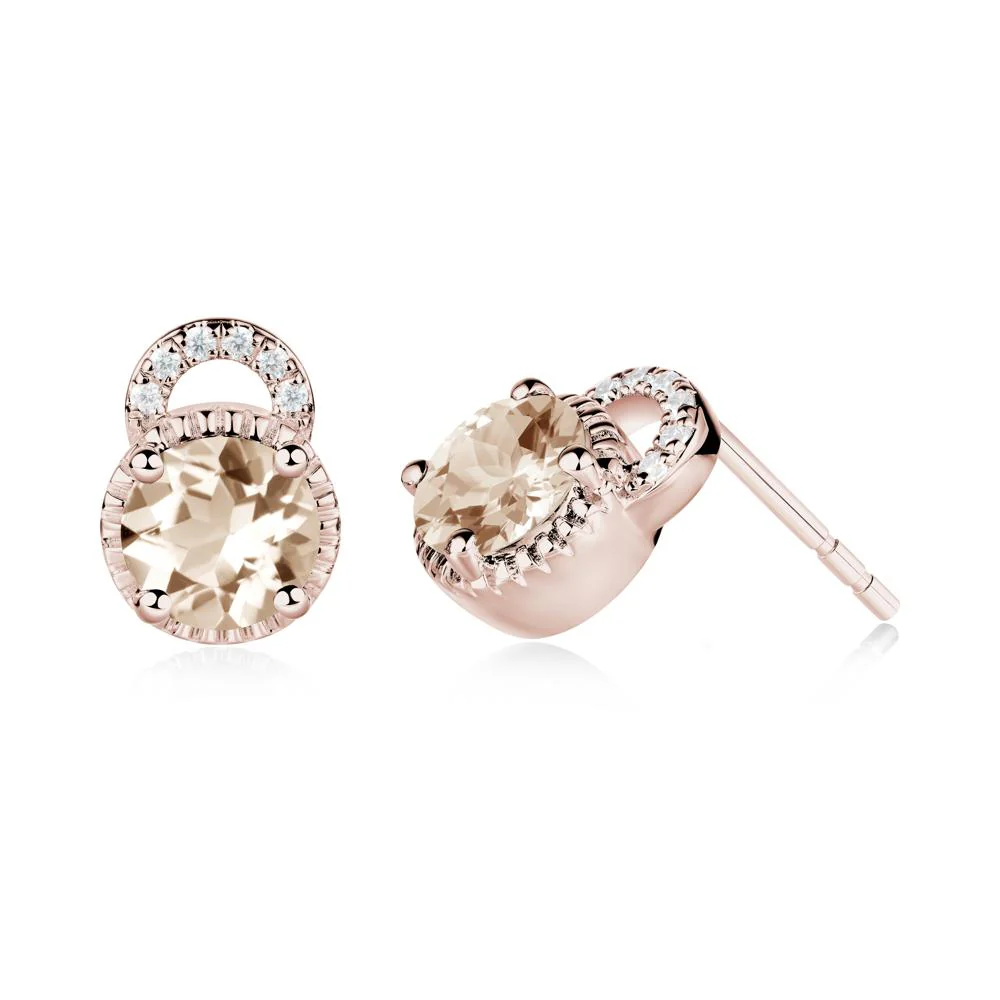 Morganite Stud Earrings with Decorative Halo - Image 8