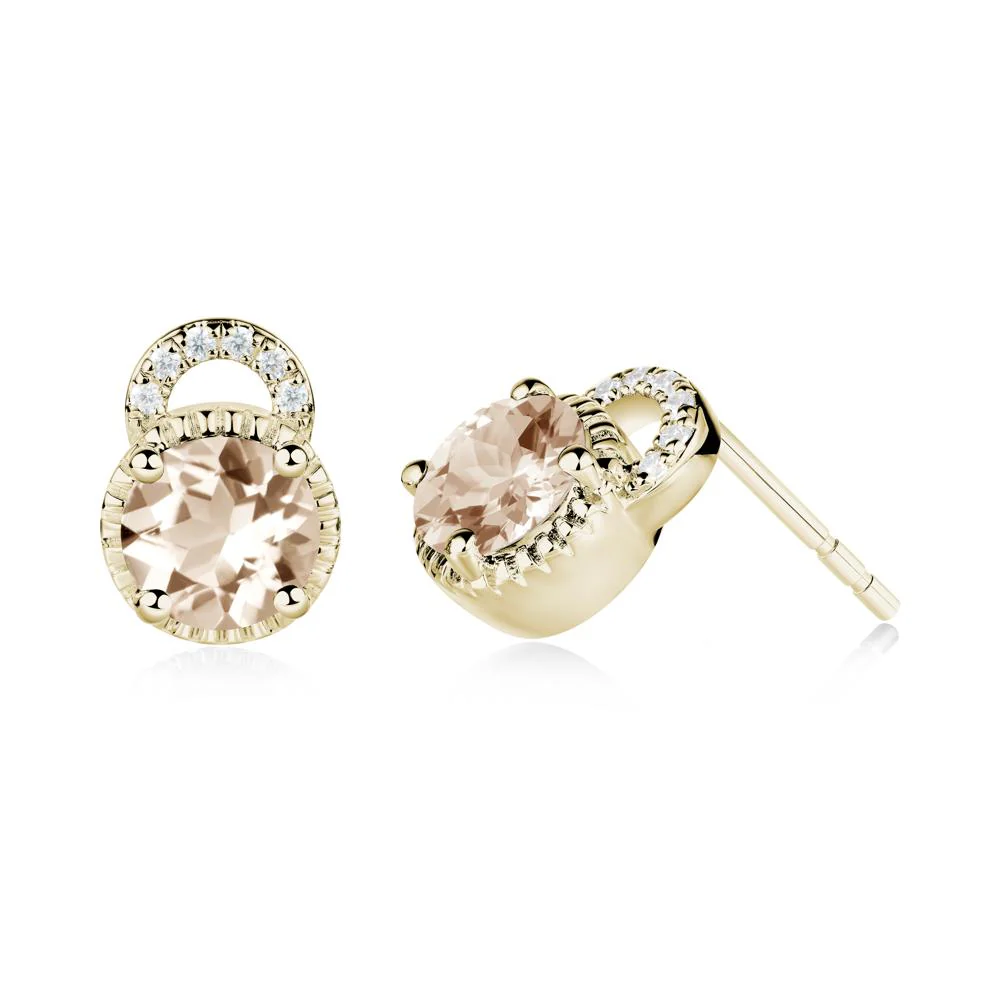 Morganite Stud Earrings with Decorative Halo - Image 9