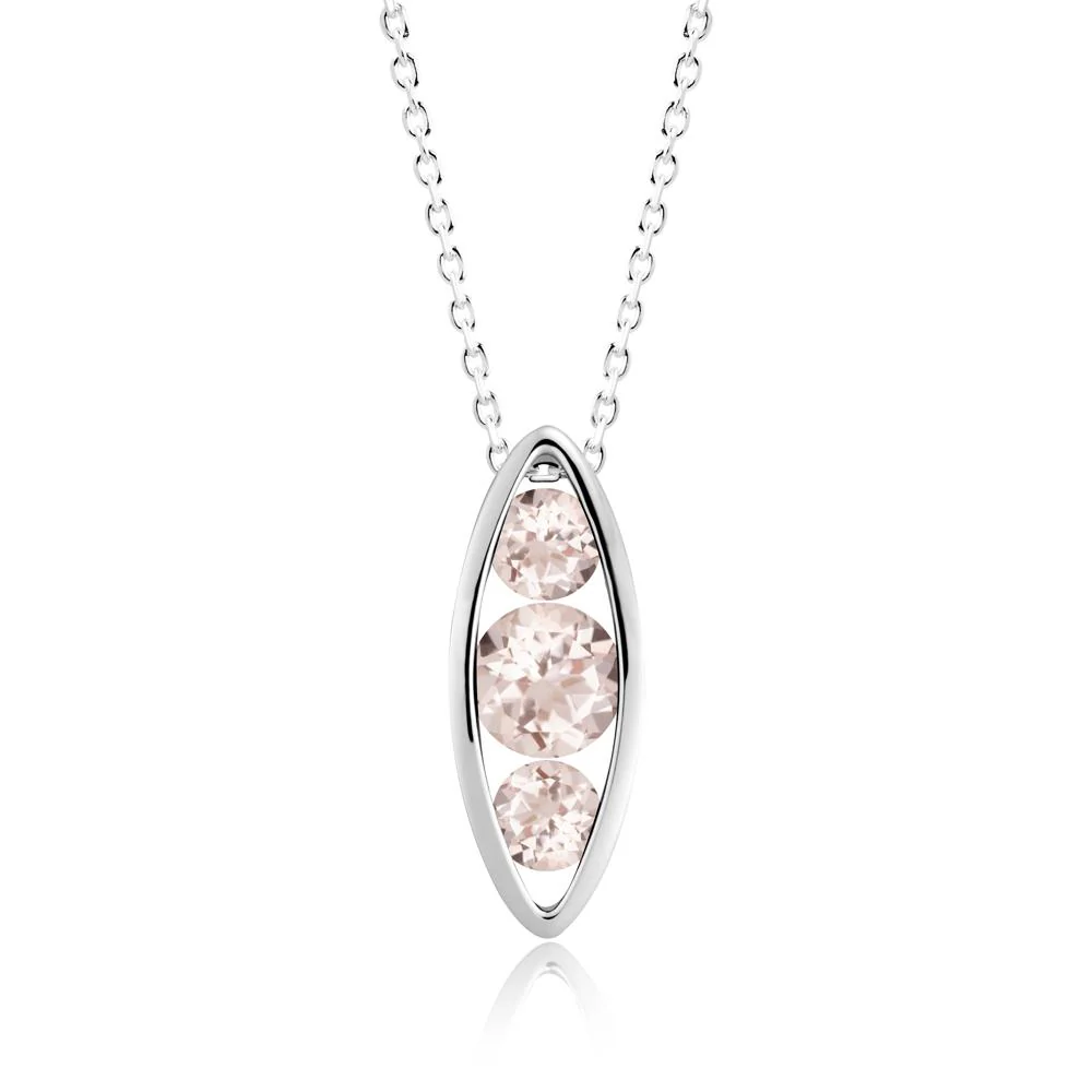 Morganite Three-Stone Marquise Pendant Necklace - Image 3