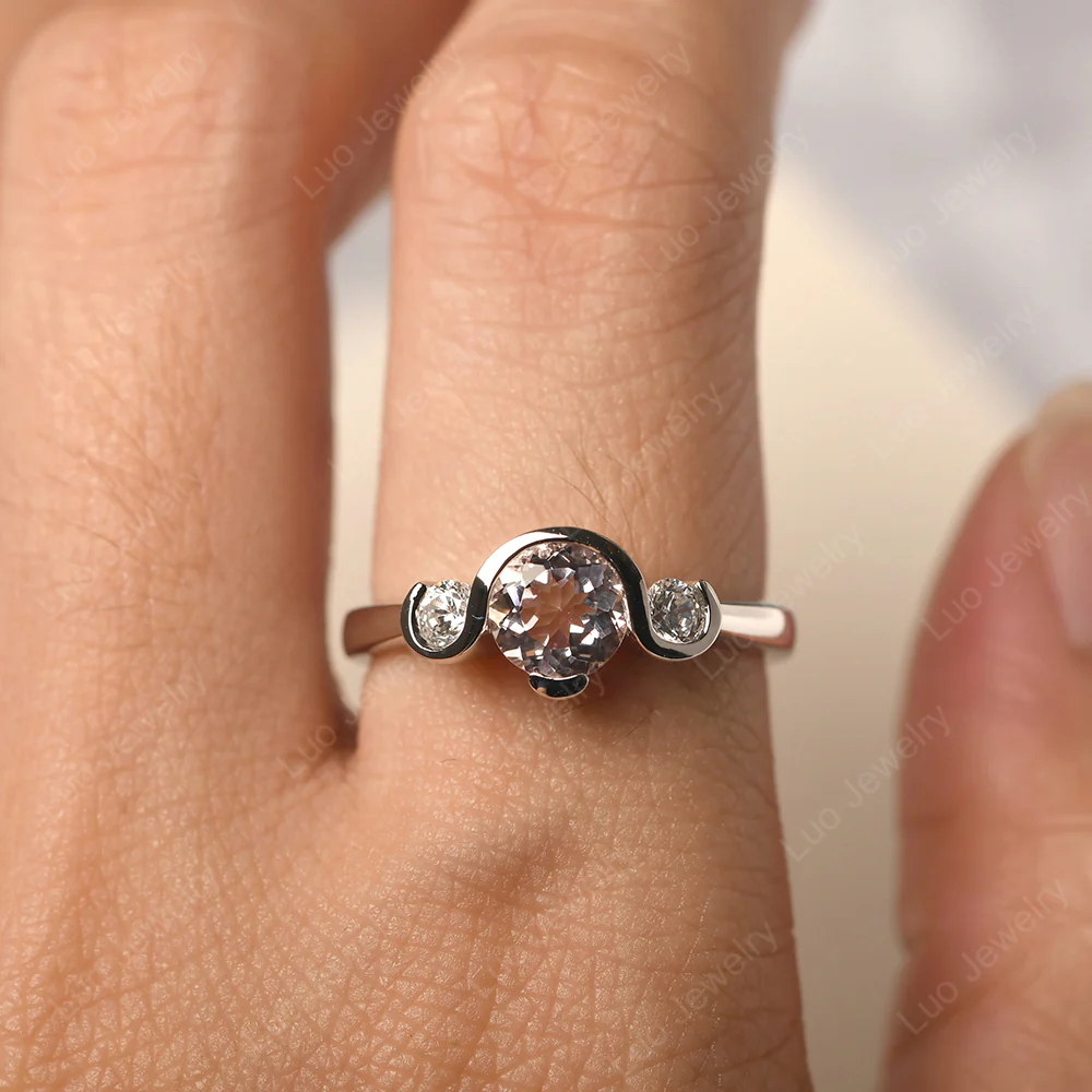 Morganite Vintage Bezel Set Engagement Ring - Image 5