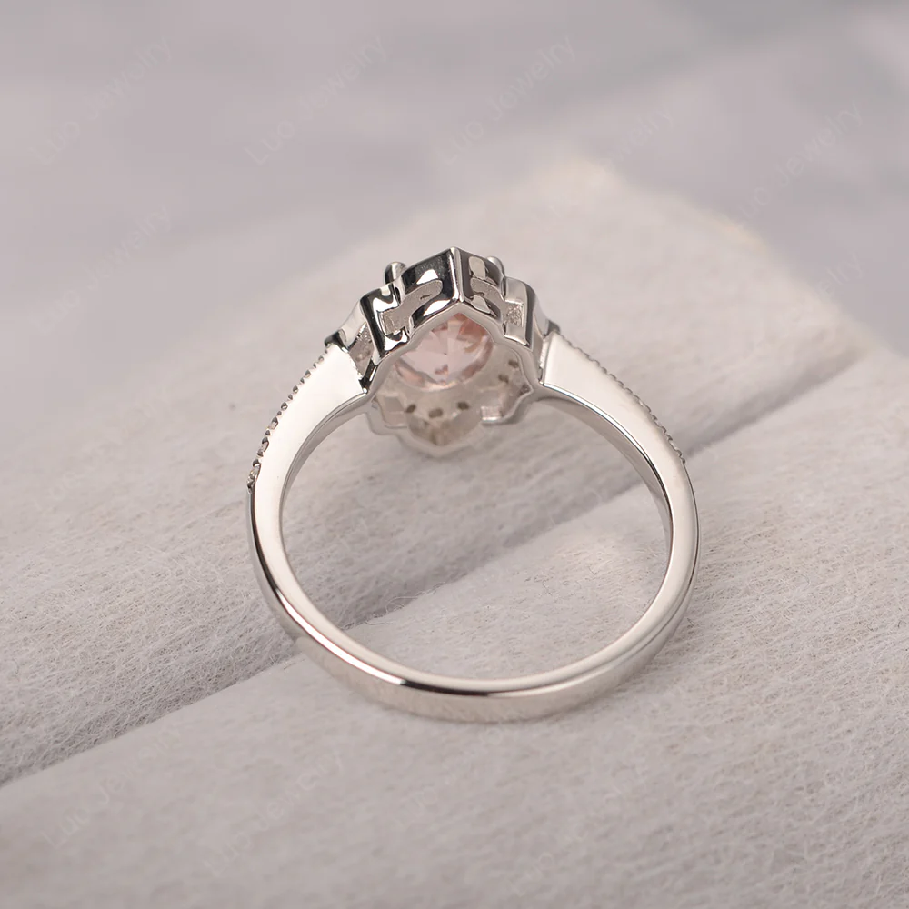 Oval Morganite Floral Halo Engagement Ring - Image 4