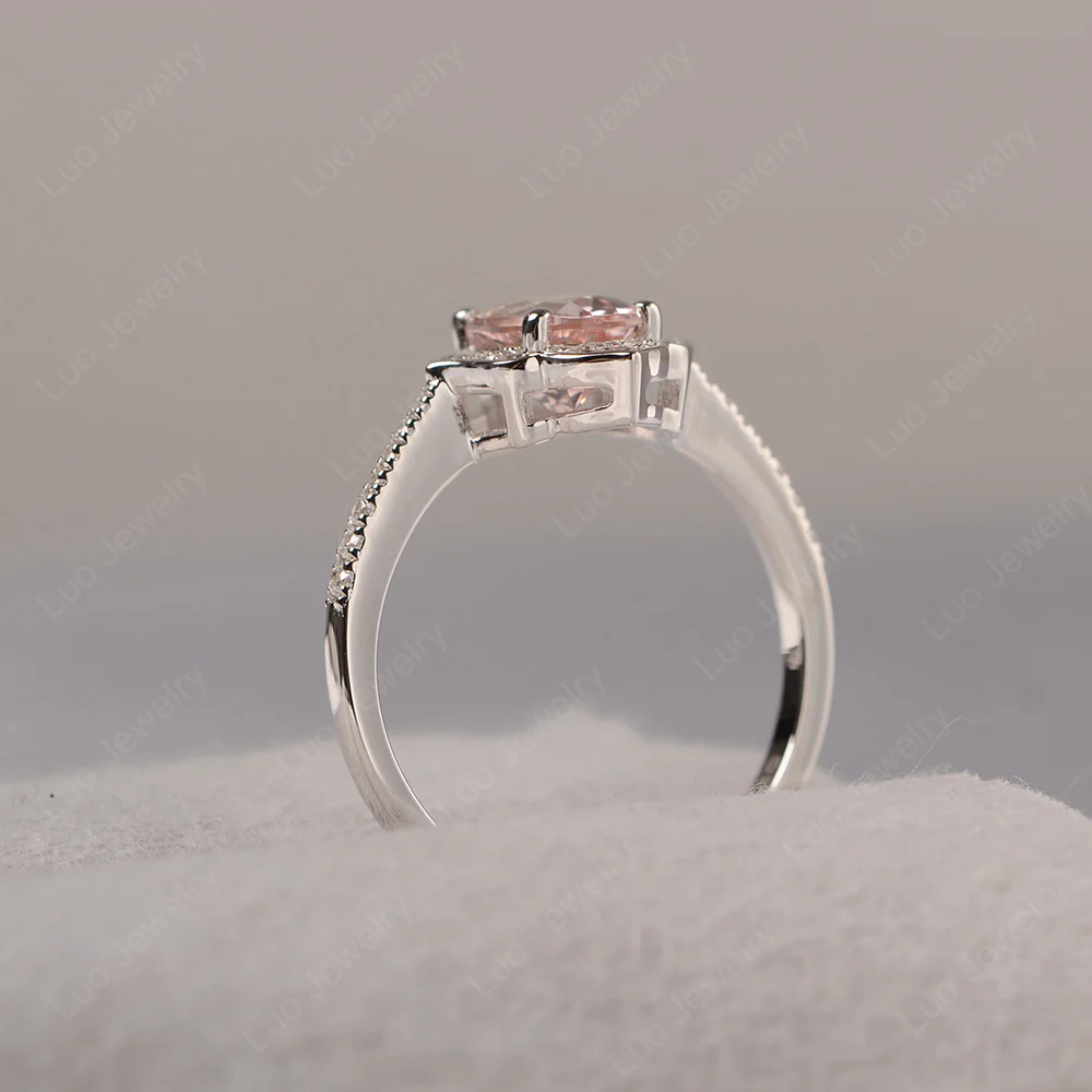 Oval Morganite Floral Halo Engagement Ring - Image 5