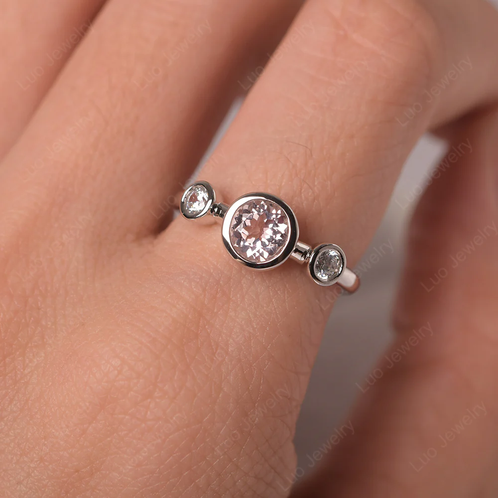 Morganite 3 Stone Bezel Set Ring - Image 5
