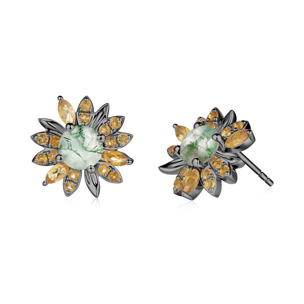 Moss Agate and Citrine Sunflower Pendant Earrings - Image 4