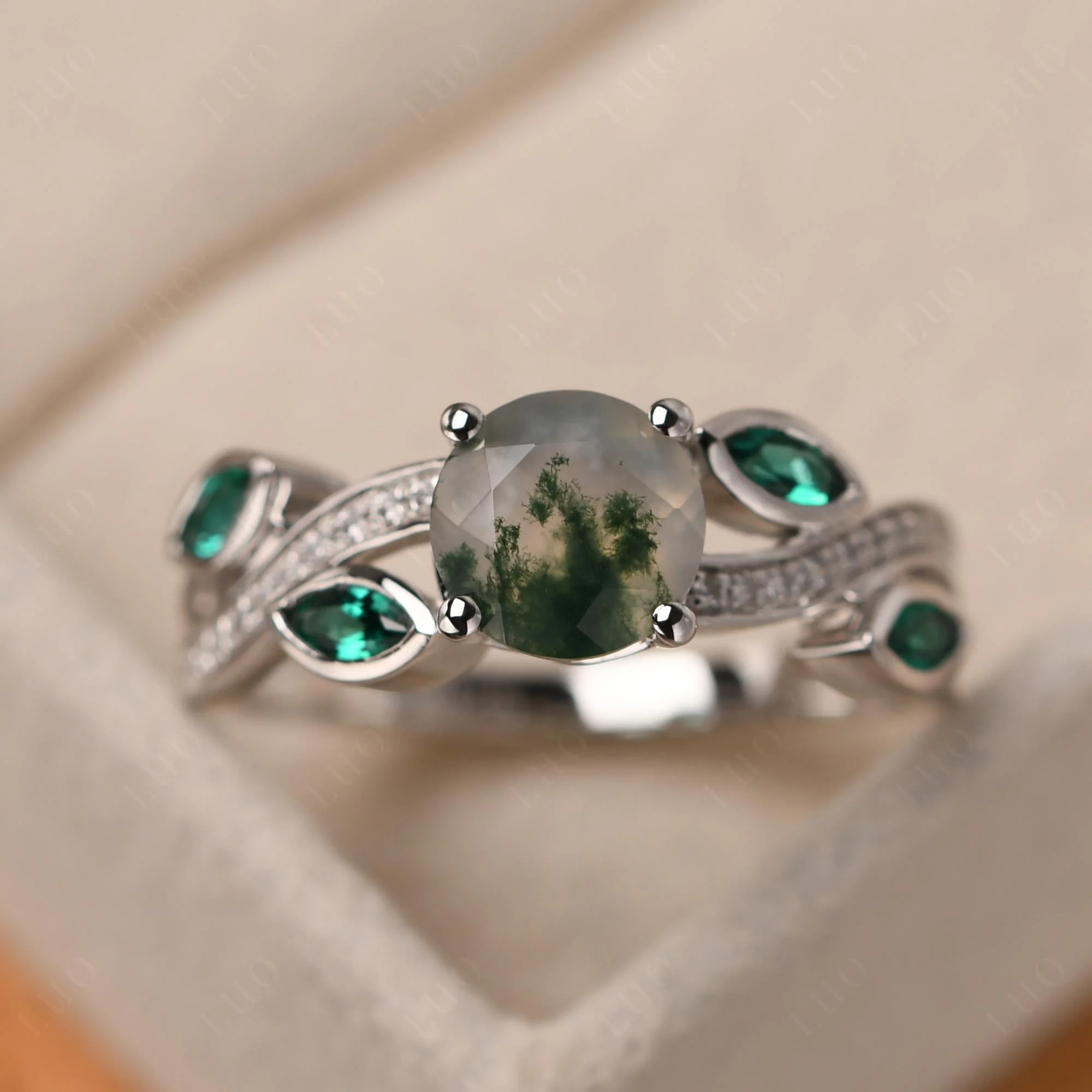 Moss Agate Twisted Leaf Engagement Ring - Image 29