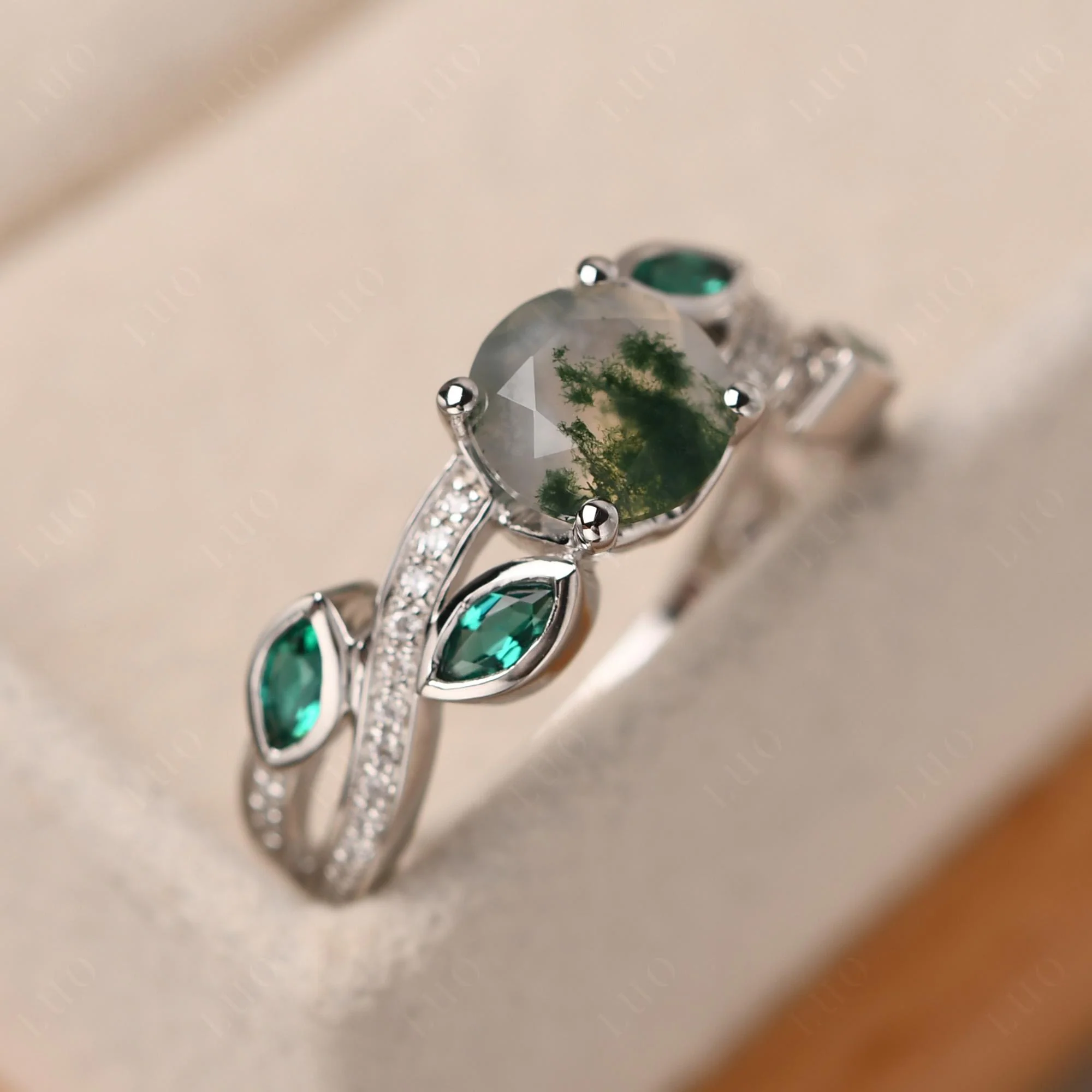 Moss Agate Twisted Leaf Engagement Ring - Image 30