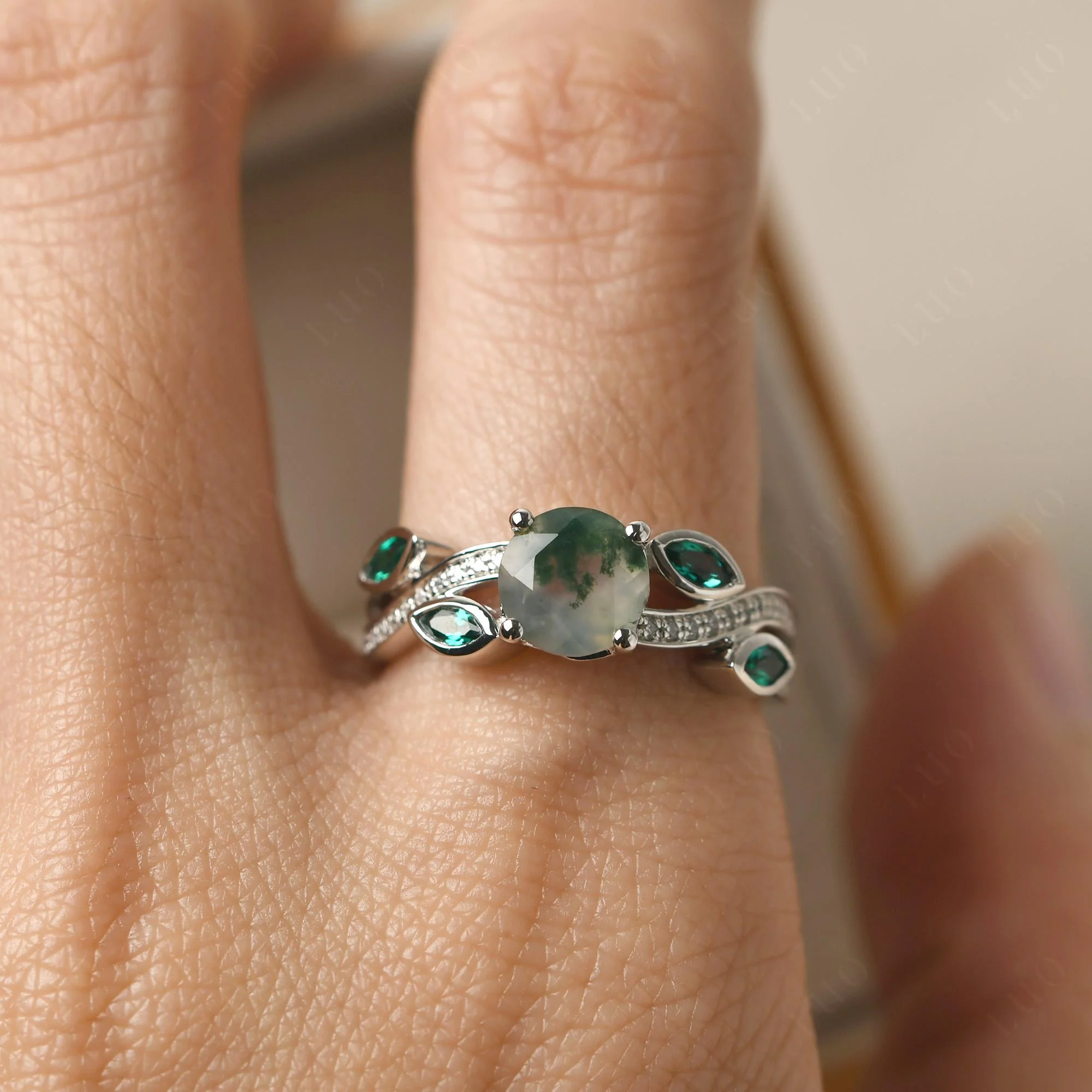 Moss Agate Twisted Leaf Engagement Ring - Image 33