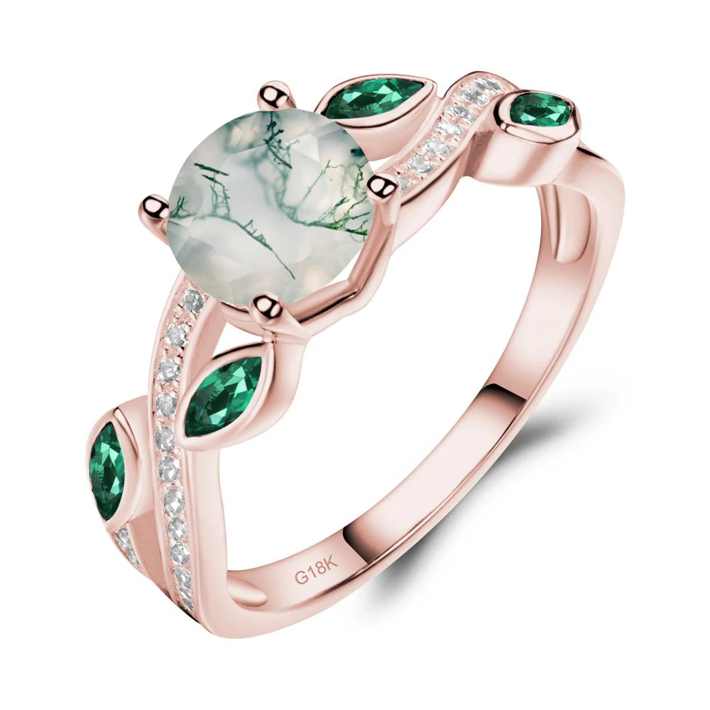Moss Agate Twisted Leaf Engagement Ring - Image 4