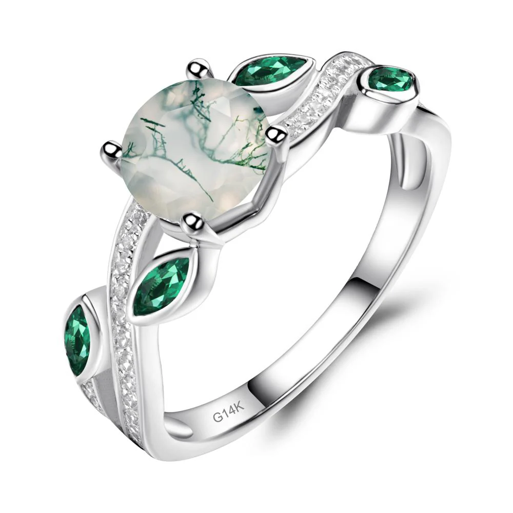 Moss Agate Twisted Leaf Engagement Ring - Image 8