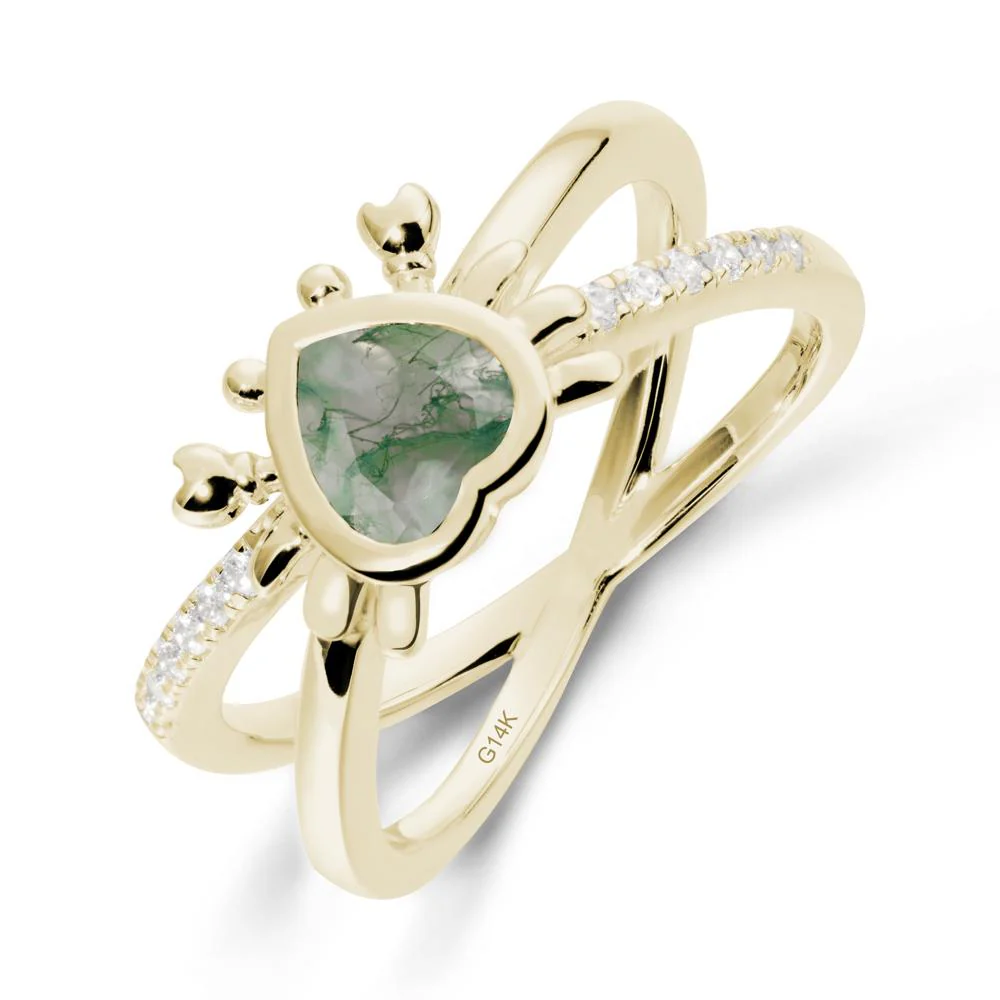 Moss Agate Criss Cross Double Band Crab Ring