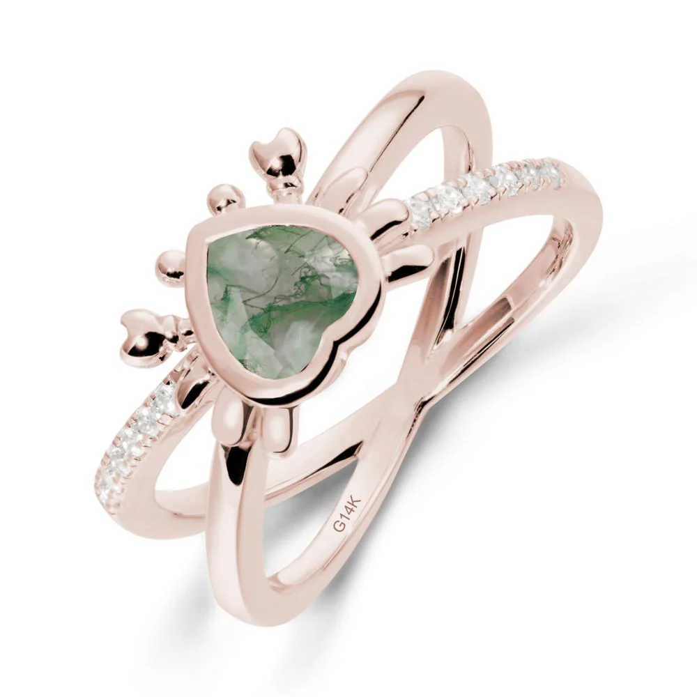 Moss Agate Criss Cross Double Band Crab Ring - Image 2