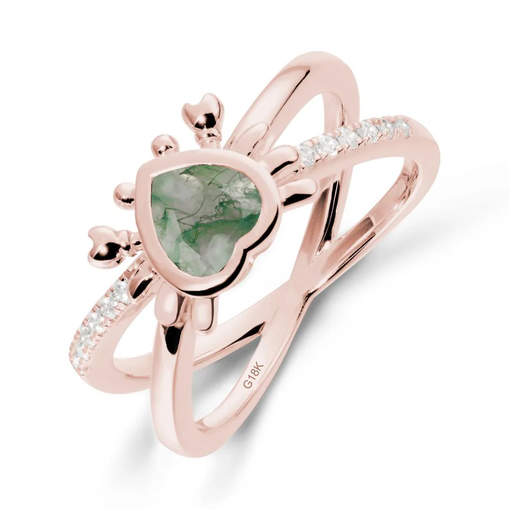 Moss Agate Criss Cross Double Band Crab Ring - Image 4