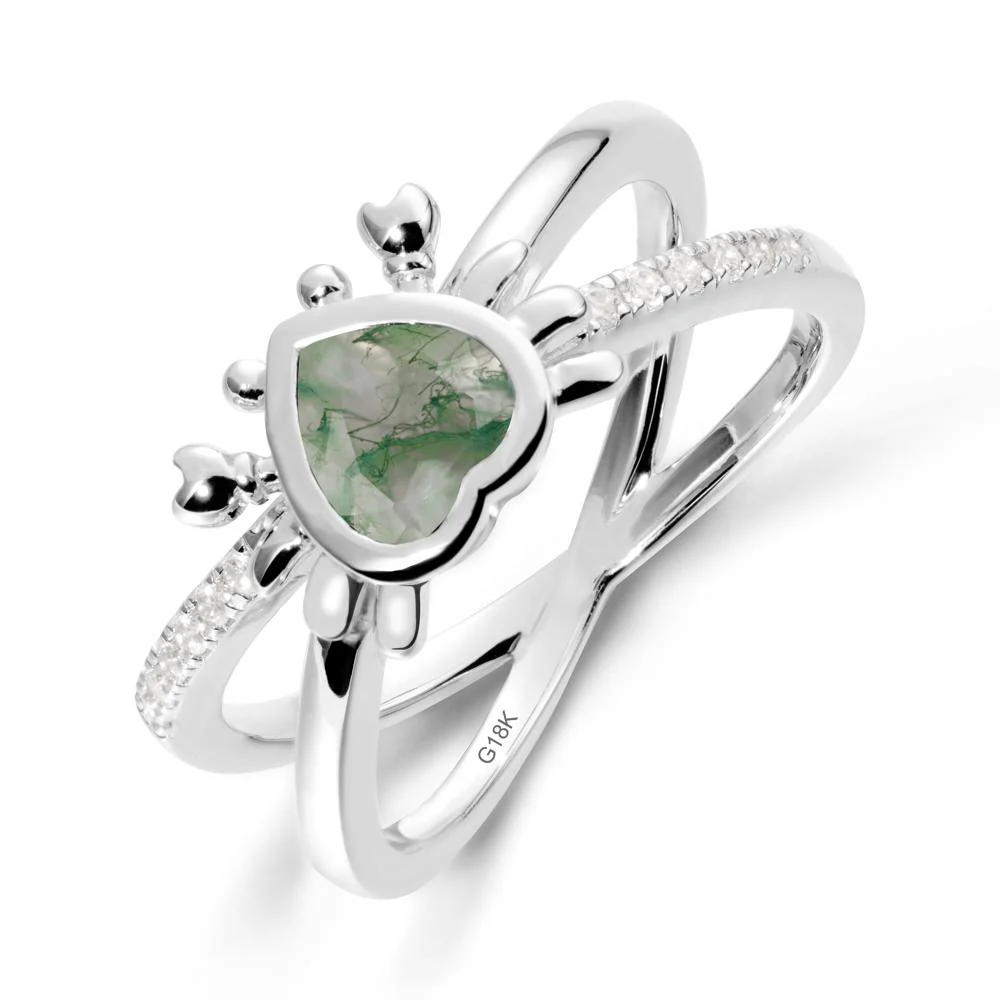 Moss Agate Criss Cross Double Band Crab Ring - Image 5