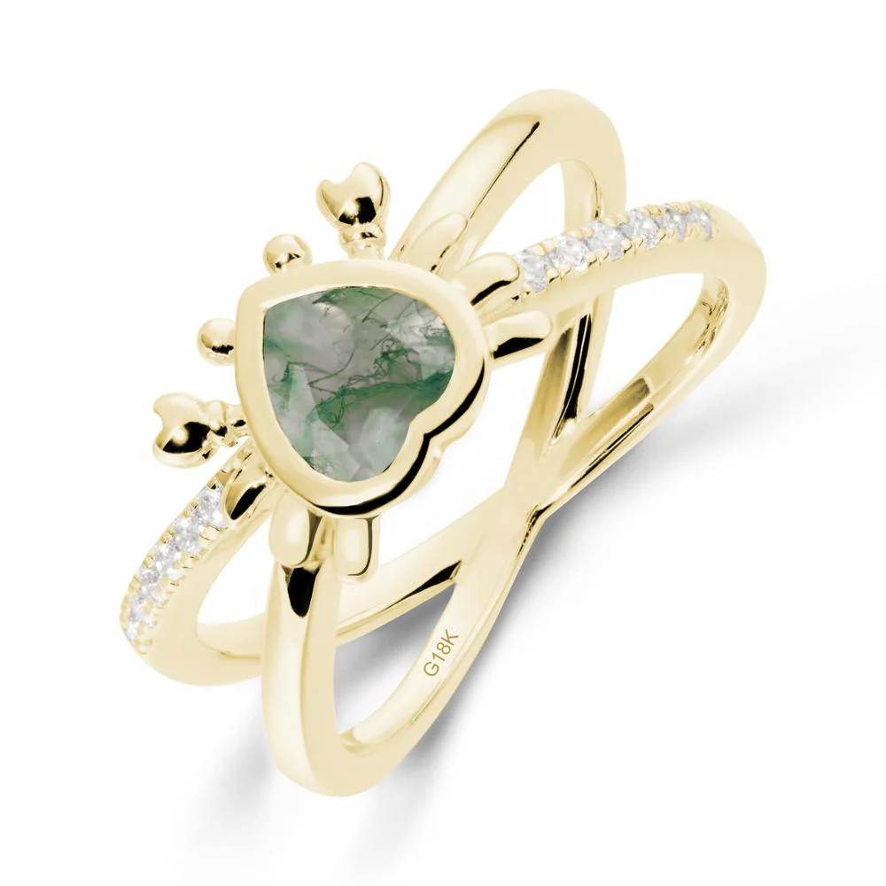 Moss Agate Criss Cross Double Band Crab Ring - Image 6