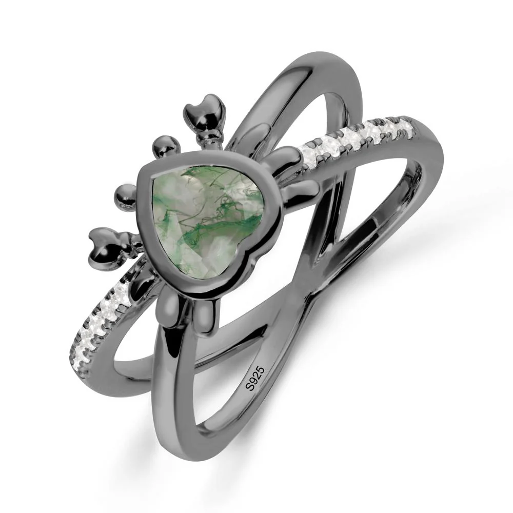 Moss Agate Criss Cross Double Band Crab Ring - Image 7